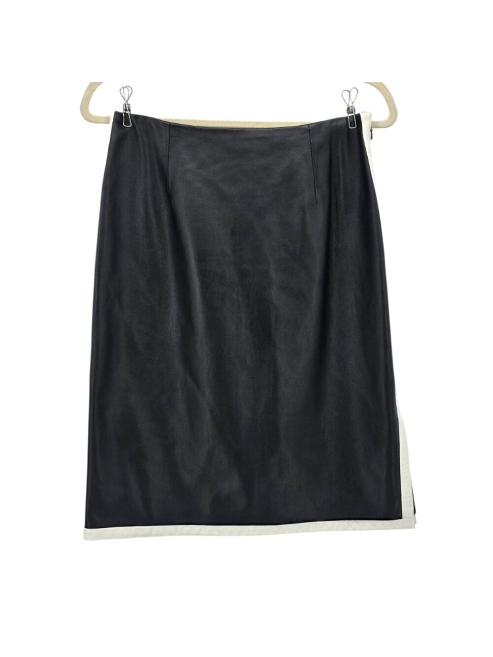 Vintage Carlisle Womens 4 Skirt Leather Pencil Knee Length Black White Party